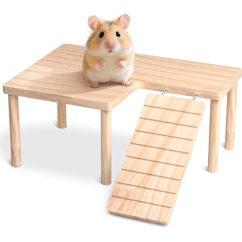 Nền tảng Hamster bằng gỗ Wanocean với thang leo Hamster, Phụ kiện lồng Hamster Syria lùn, Nền tảng l