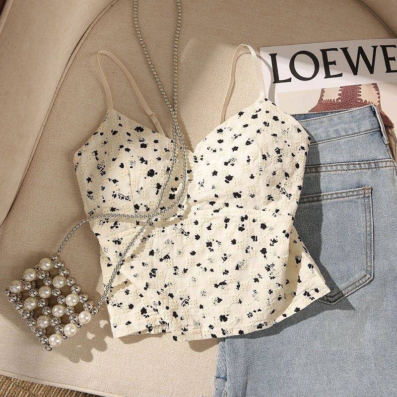 French Floral Strap Design Women's Summer Underwear Padded Hot Girl Short Bottoming Tube Top 01Be