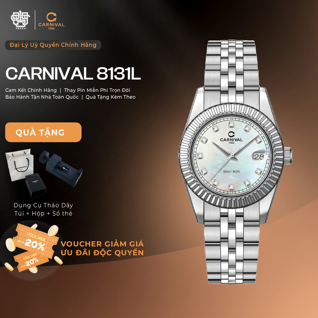 Đồng Hồ Nữ Carnival 8131L-VT-TK Mặt Xà Cừ, Kính Sapphire Hàng Chính Hãng 1994s WATCH
