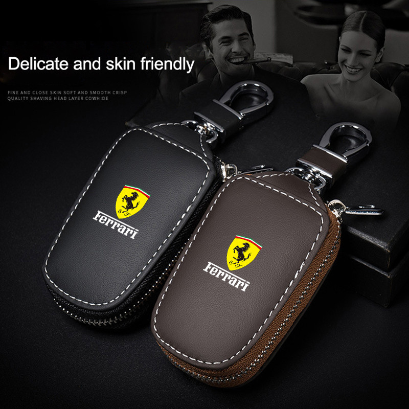 Logo Ô Tô Túi Bảo Vệ Chìa Khóa Da Móc Khóa Ví Dây Kéo Túi Cho Ferrari SP1 812 F40 SF90 458 488 599 6