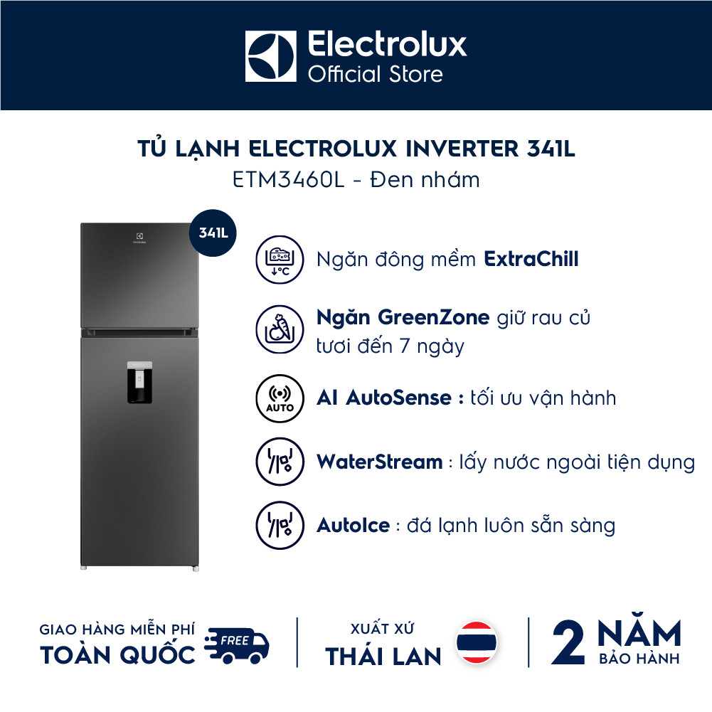 [Hỏa tốc 2h] Tủ lạnh Electrolux ngăn đá trên 341L Series 700 làm đá tự động ETB3460L-B -AI Autosense