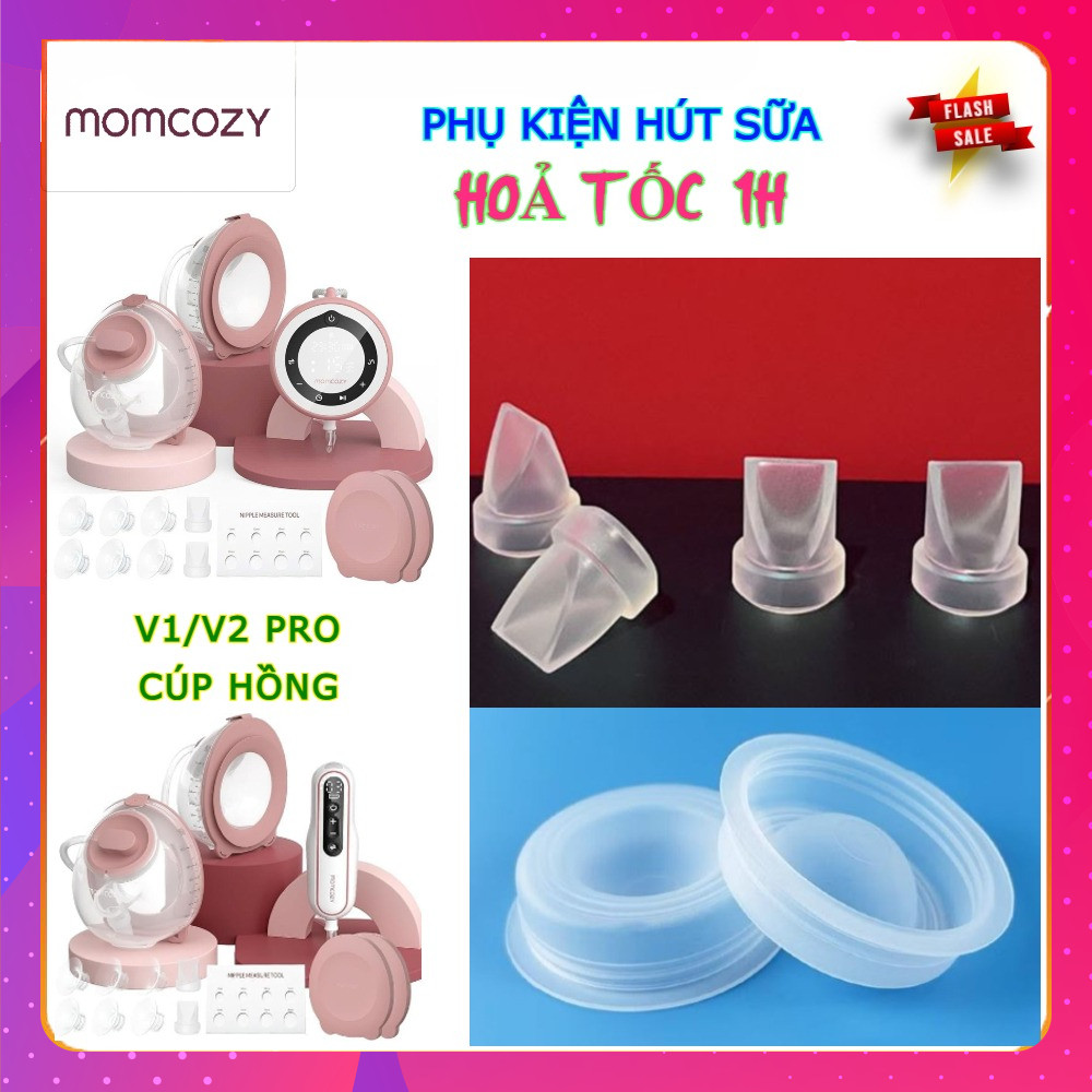 [HoảTốc] Phụ kiện hút sữa Momcozy V1 Pro V2 Pro cúp hồng cúp trắng - Van chân không, Màng hút Momcoz