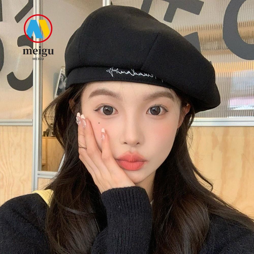 Mũ MEIGU Beret, Mũ Newsboy tám cạnh mềm mại,Classic mũ che nắng thoáng khí thêu chữ