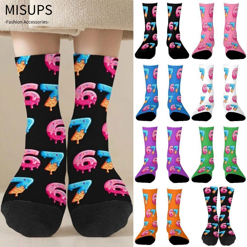 MISUPS 67 Meme Crew Tất Dài, Ấm Thoáng Khí 67 Meme Kem Tất, Hoạt Hình Vui Nhộn Cotton Nhẹ Sáng Tạo T