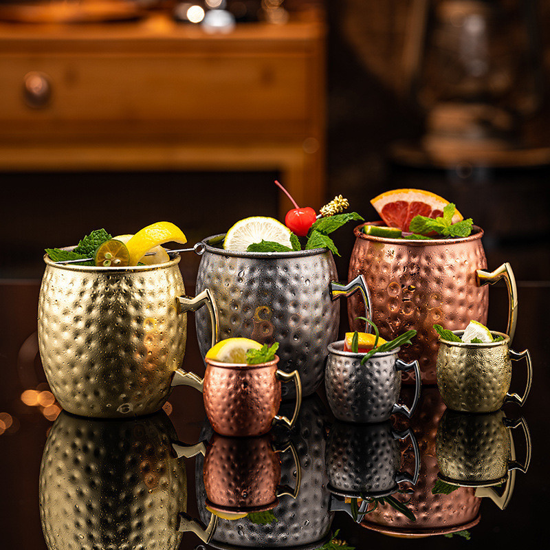 Mule Glass Bar Thép không gỉ 304 Cốc kim loại Moscow Hammer Point Glass Julip Copper Cocktail Glass,