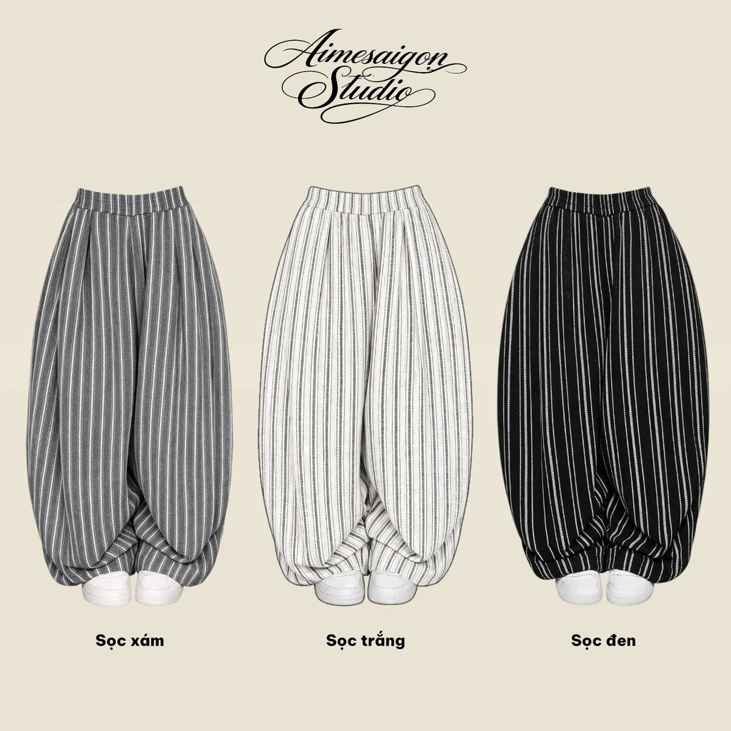 [ORDER] [Sẵn Sọc Đen M L]  Aimesaigon Quần Dài Kẻ Sọc Nữ Ống Rộng Chất Linen Cá Tính Basic Hack Eo Thoải Mái | BigBuy360 - bigbuy360.vn