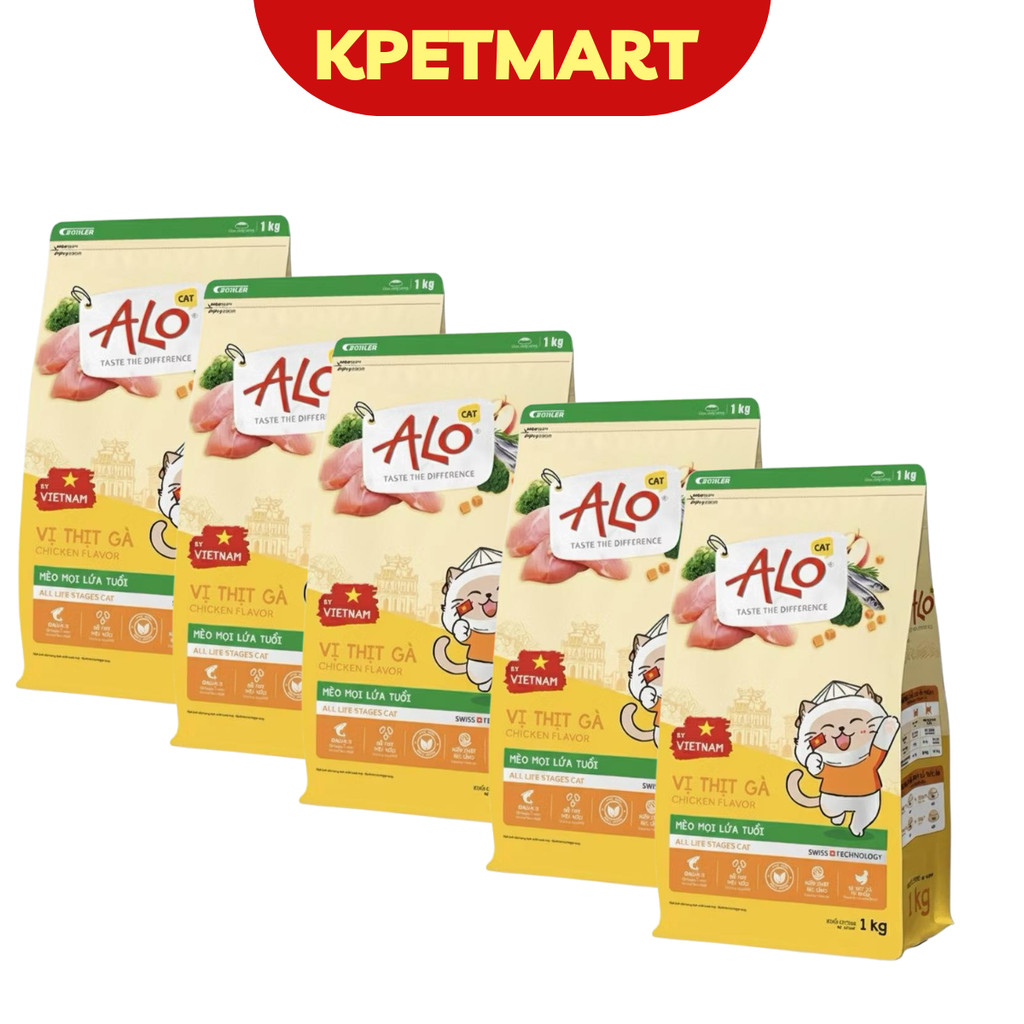<5kg> COMBO 5 Gói Hạt Cho Mèo ALO CAT túi 1kg (5x1kg) - Thức Ăn Cho Mèo Mọi Độ Tuổi - KPETMART