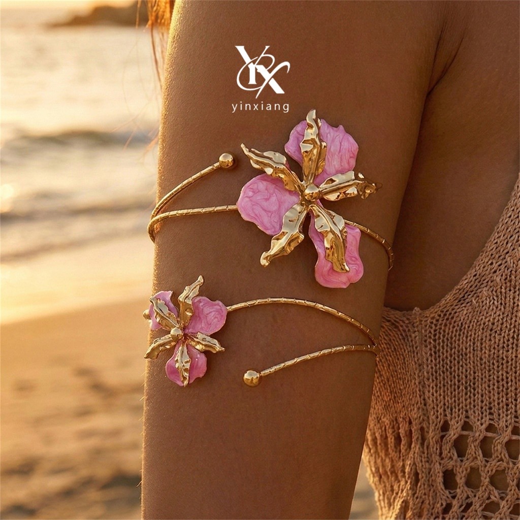 YX 2 Trong 1 Hoa Thời Trang Kim Loại Mở Cánh Tay Vòng Tay Vòng Tay Y2K Đảng Thẩm Mỹ Phụ Kiện Quà Tặn