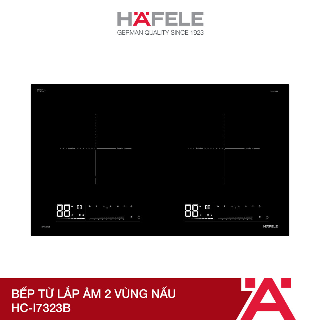[Miễn phí lắp đặt] Bếp từ lắp âm 2 vùng nấu Hafele HC-I7323B 536.61.886 - Hàng chính hãng
