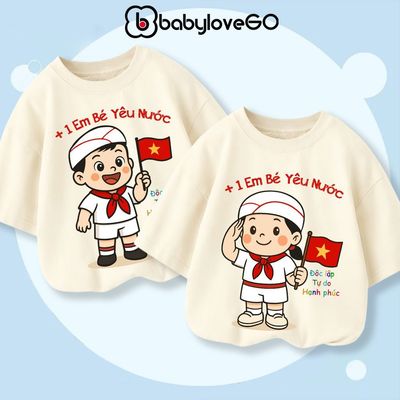 Áo Việt Nam form rộng tay lỡ BabyloveGO 2026 áo thun PREMIUM COTTON cho bé trai bé gái từ 1-10 tuổi