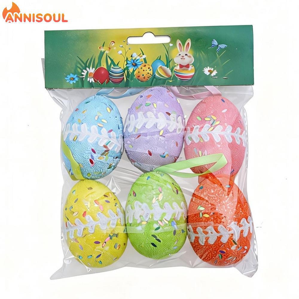 [NISO]6pcs Foam Easter Eggs with Lace Pattern for Garden Porch Home Holiday Decoration