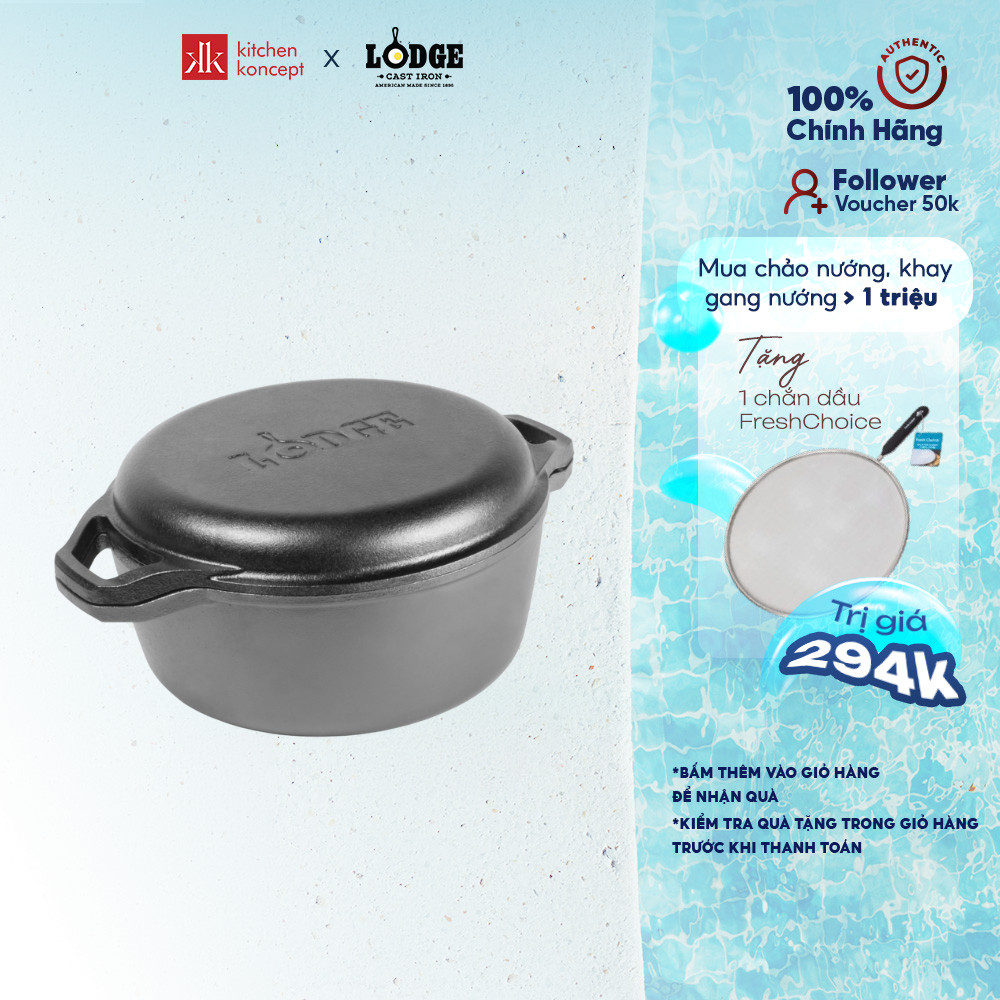 Bộ Nồi Chảo Gang Nướng Tròn Lodge - 5.68L