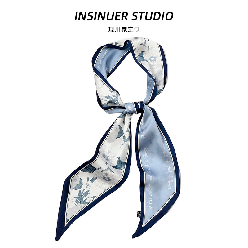 INSINUER {Ishihara Satomi} Khăn lụa Dải dài nhỏ Nữ Xuân Thu Retro Hoa Khăn Thắt Túi ins Băng đô