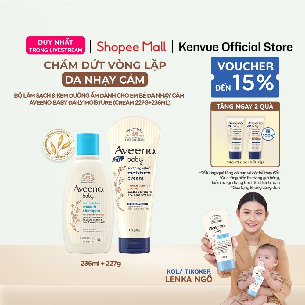 [KOL] Bộ Sữa Tắm Gội & Kem Dưỡng Ẩm Bé Da Nhạy Cảm Aveeno Baby Soothing Relief Moisture Cream (cream