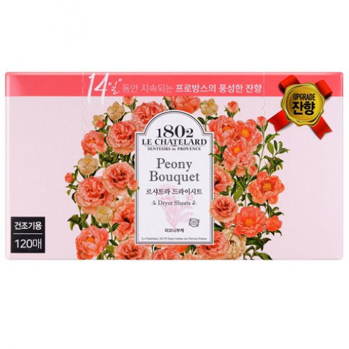Le Chatelain 1802 Dryer Sheet Fabric Softener Peony Bouquet Full Size, 120 Sheets, 1 Pack