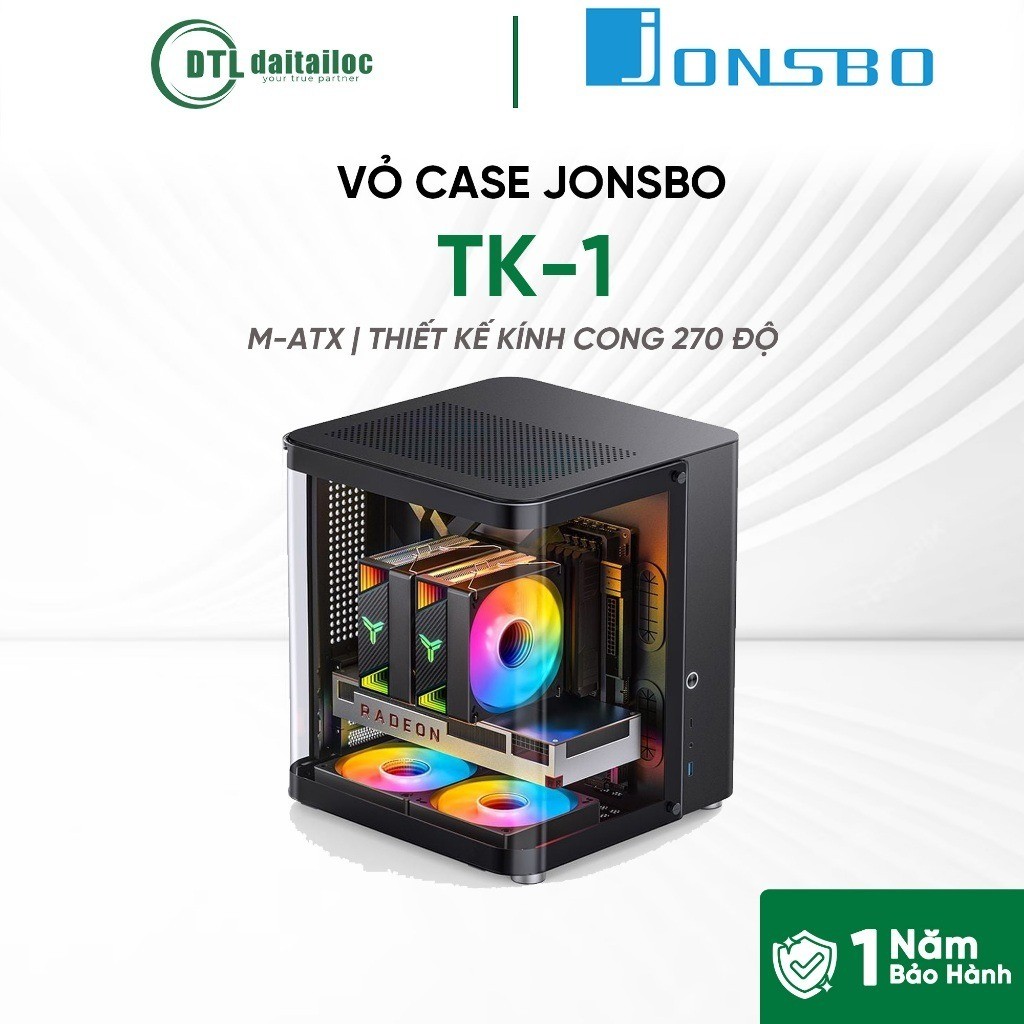 Case Jonsbo TK-1 BLack M ATX Màu Đen Thiết kế kính cong ấn tượng | Chính hãng | Bảo hành 12 tháng