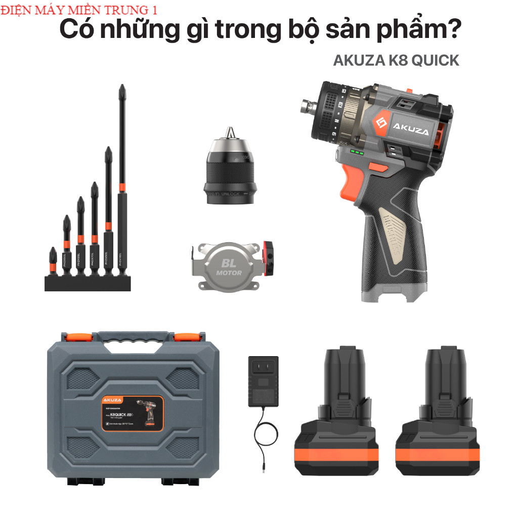 {Bản Nâng Cấp} Khoan AKUZA K8 Có Búa- Không Chổi Than Đầu Kẹp Autolook 10mm +quà ĐIỆN MÁY MT