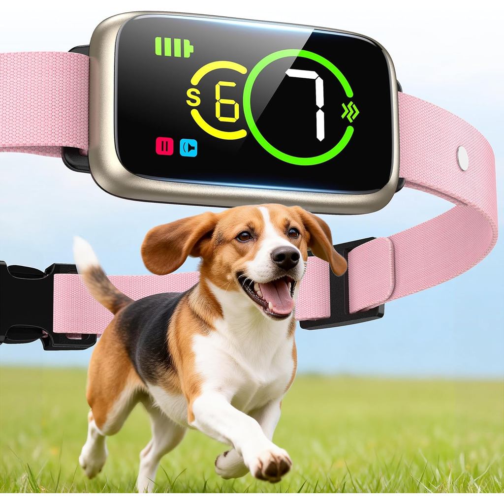 1S Stop Barking Smart Dog Bark Collar, Thiết bị chống sủa nhân đạo có tiếng bíp & rung, 7 độ nhạy có