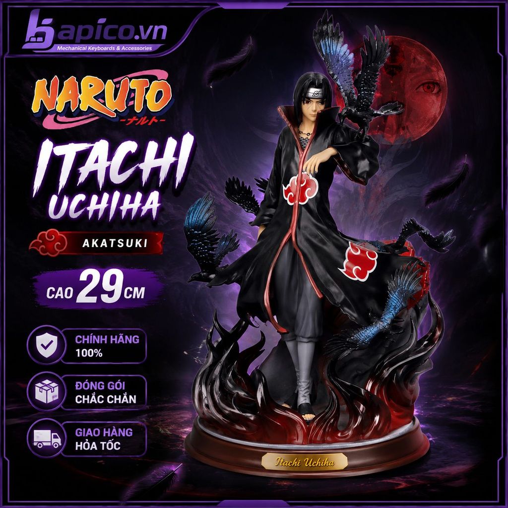 Mô Hình Itachi Uchiha Akatsuki Naruto Cao 29cm - Figure PVC Cao Cấp Kèm Quạ | Decor Anime