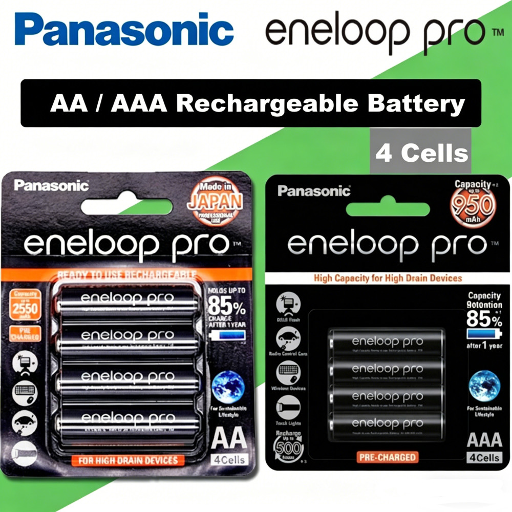 Pin sạc Panasonic Eneloop Pro AA / AAA 4 cell (Đen)