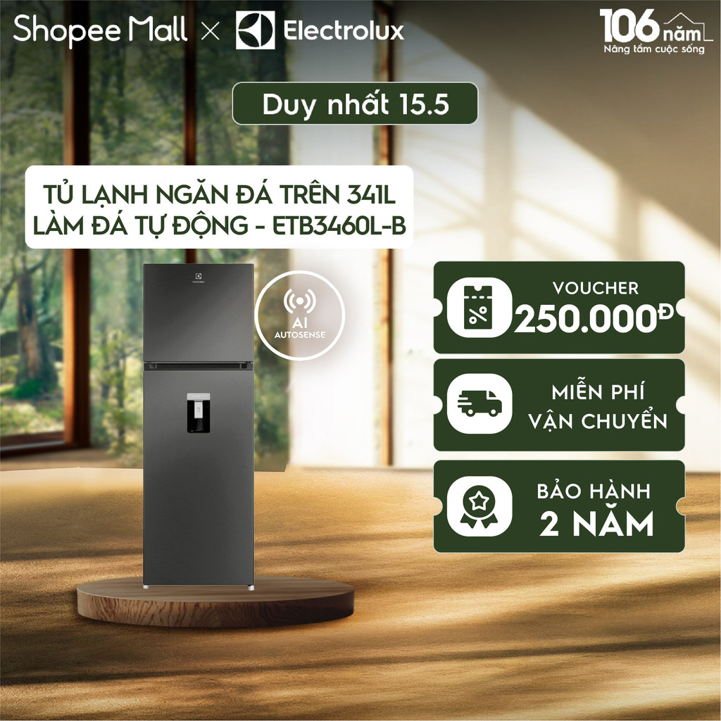 Free giao hàng - Tủ lạnh Electrolux ngăn đá trên 341L Series 700 làm đá tự động ETB3460L-B -AI Autos