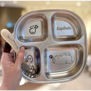 Khay Ăn Inox 316 Cho Bé 2 Ngăn & 3 Ngăn & 4 Ngăn - Tiện Lợi, An Toàn, Kèm Thìa & Nắp Chống Bụi xᶖnh Xắn(THETUNG12)