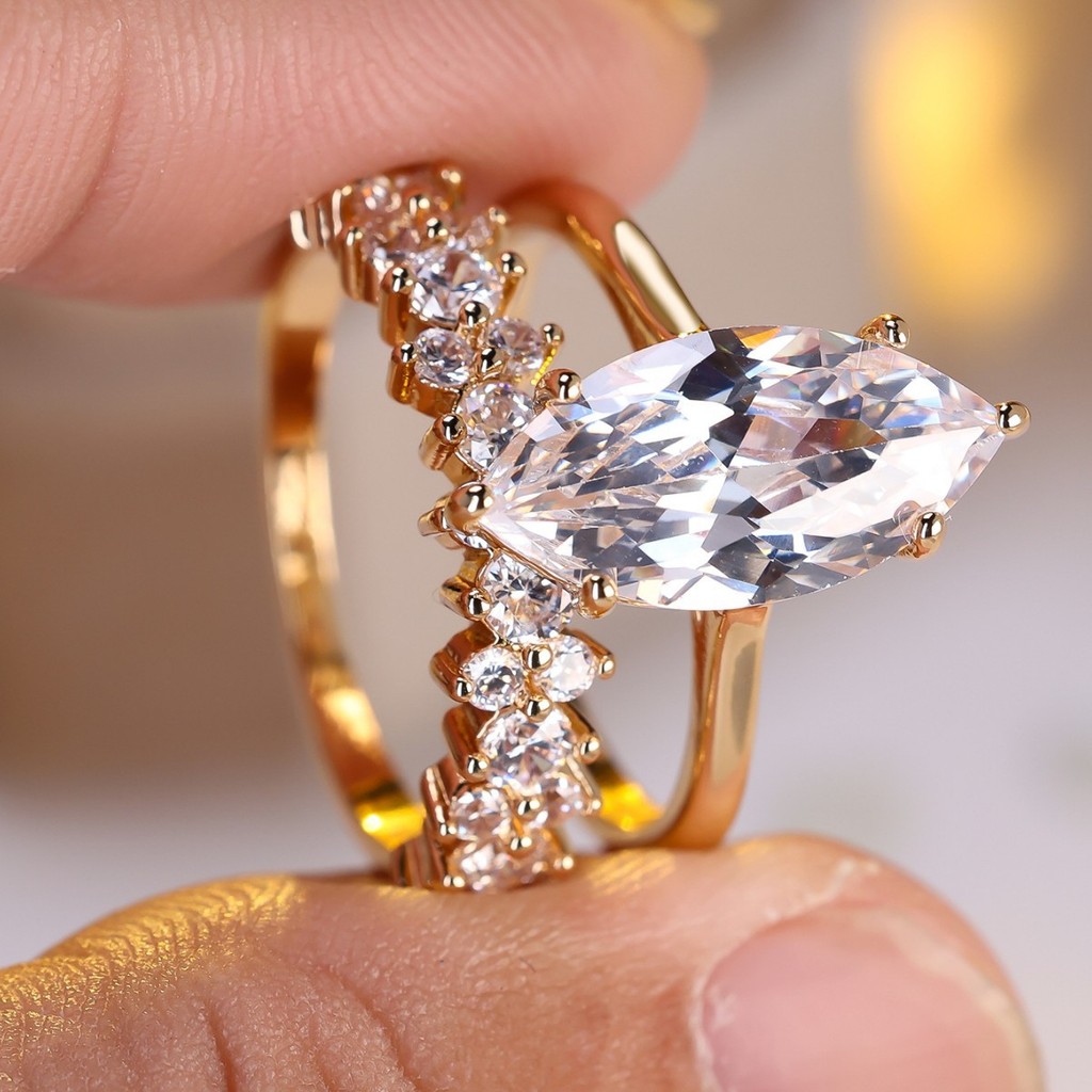 【Ready Stock】 Horse Eye Micro-Inlaid Full Circle White Diamond Ring Set Ring Luxury Full Inlaid Desi