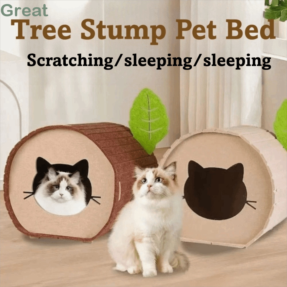 GREAT Cave Cat House, Tree Hole Foldable Cat Scratching Post, Fun Felt Giường mèo bán kín chống mài 