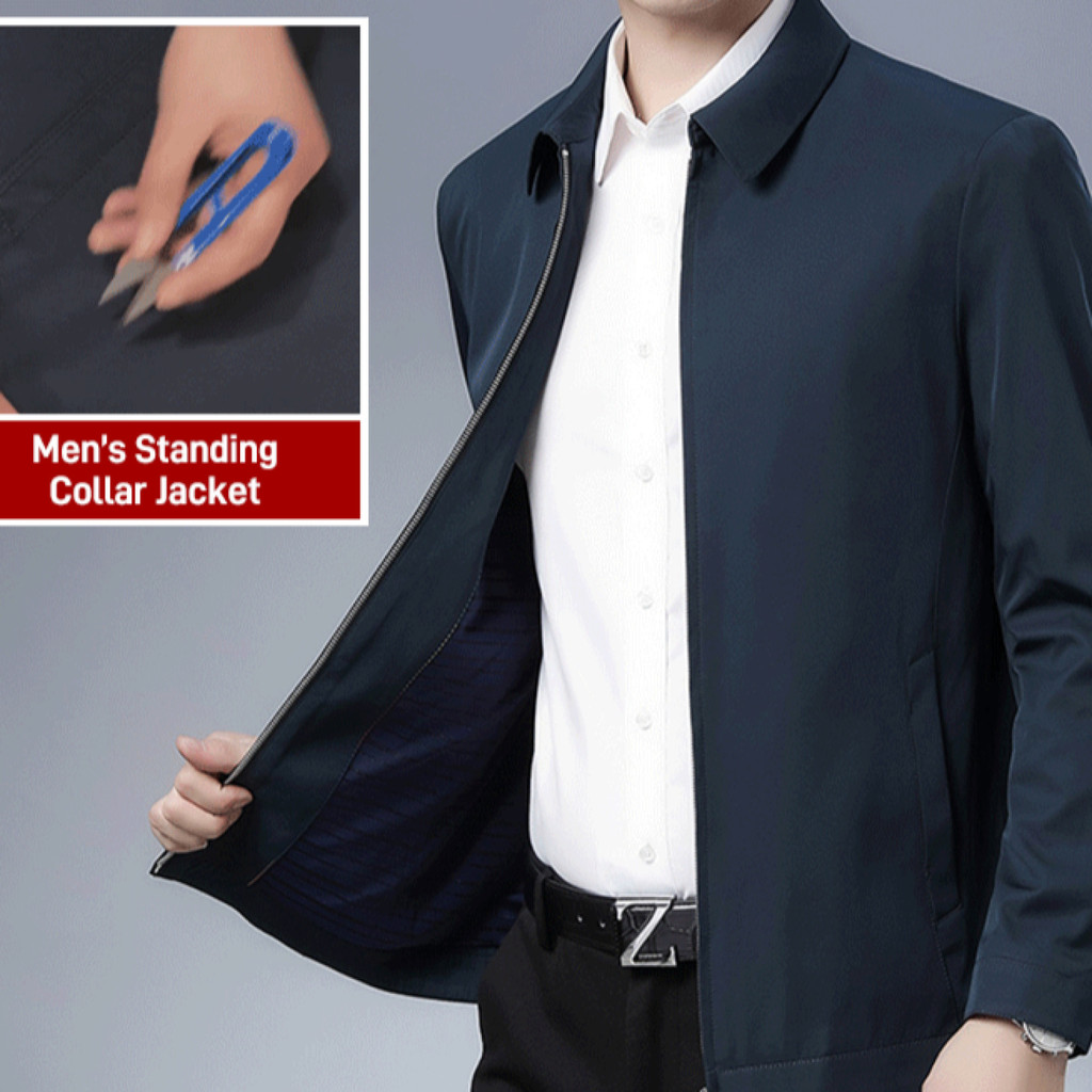 [Thick And Durable] Men's Slim Standing Collar Jacket Casual Solid Color Fashion Breathable Jacket C