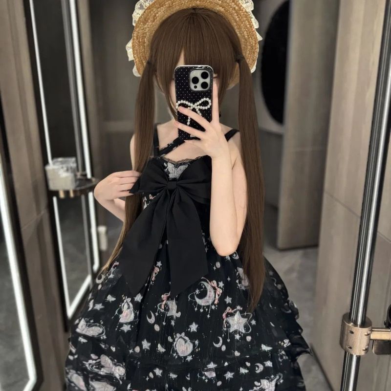 Star Moon Butterfly Gothic Sling Dress Dark Style Gothic Daily Wearable / pplj