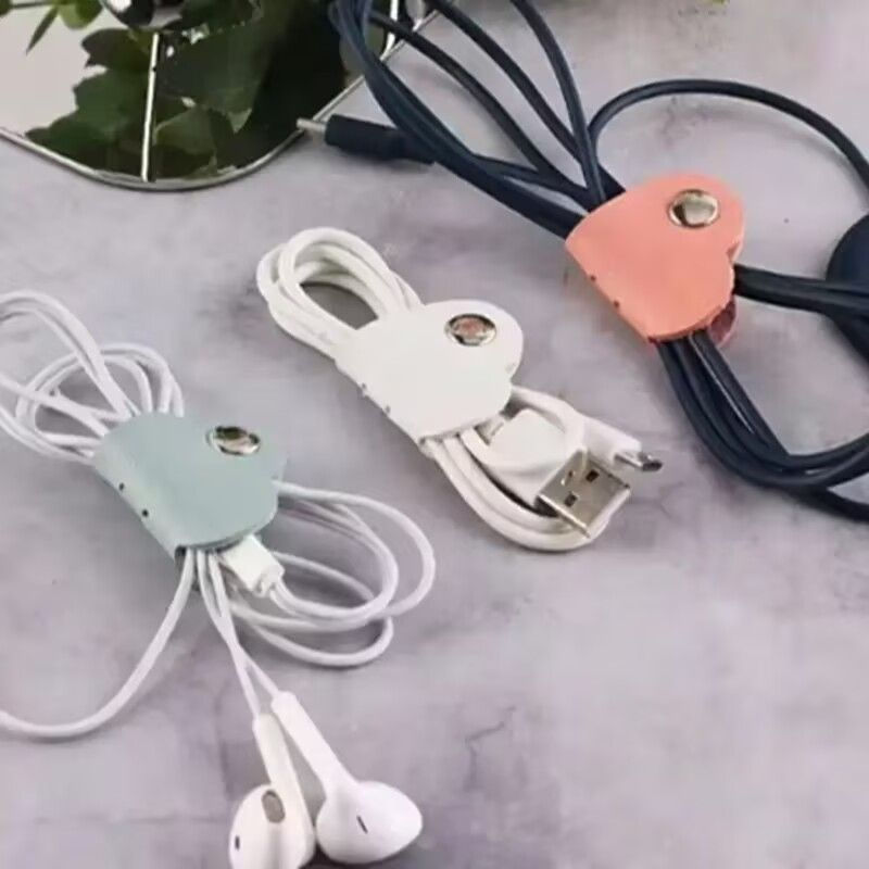TQ~Heart-shaped leather charging cable organizer, cable organizer for mobile phone, earphone, and da