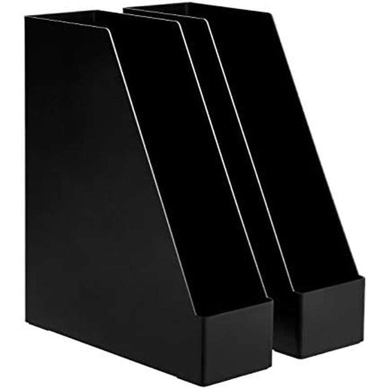 Amazon Basics Plastic Desk Organizer Magazine Rack and File Holder, Black, 2-Pack