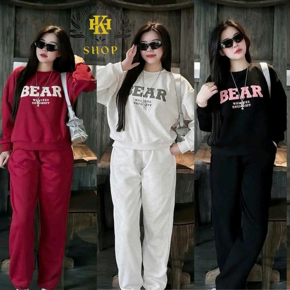 Set Đồ Nữ Set Nỉ Nữ Chất Vải 2 Da QC Loại 1 Bộ Nỉ Thu Đông In Chữ Dập Nổi Không Bong Tróc HK Shop20