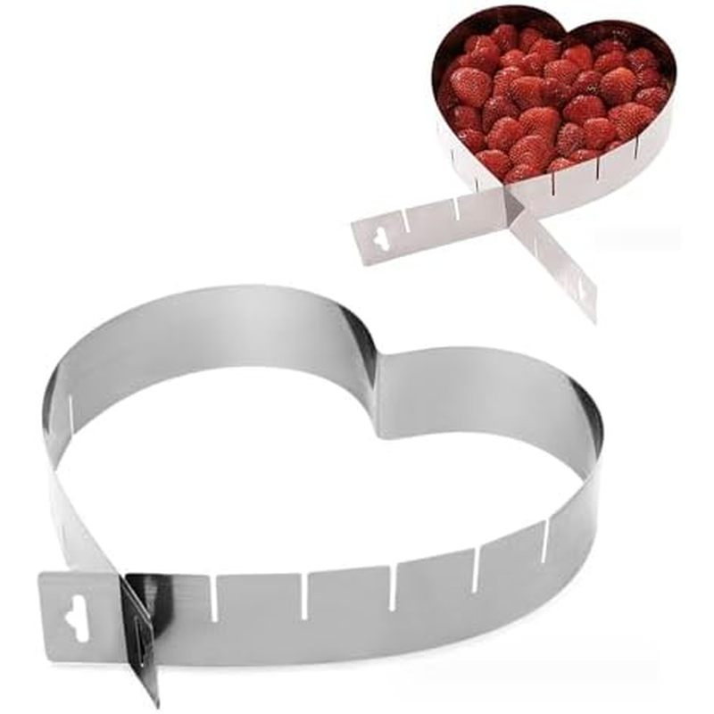 Stainless Steel Heart Shaped Cake Pan Adjustable Mousse Ring Cookie Cutter 6 Inch -10 Inch Cake Mold