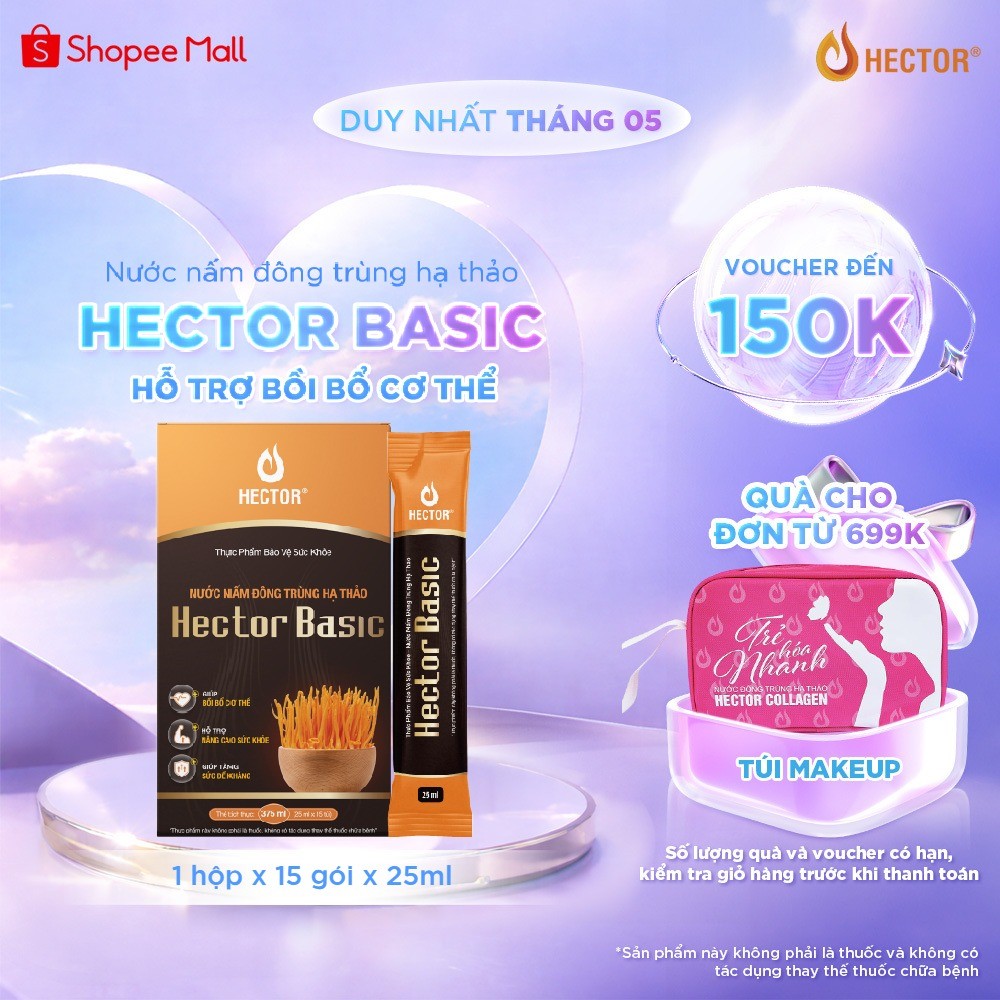 Hector Basic Nước nấm Đông trùng hạ thảo hỗ trợ bồi bổ sức khỏe hằng ngày (1 hộp x 15 gói x 25ml)