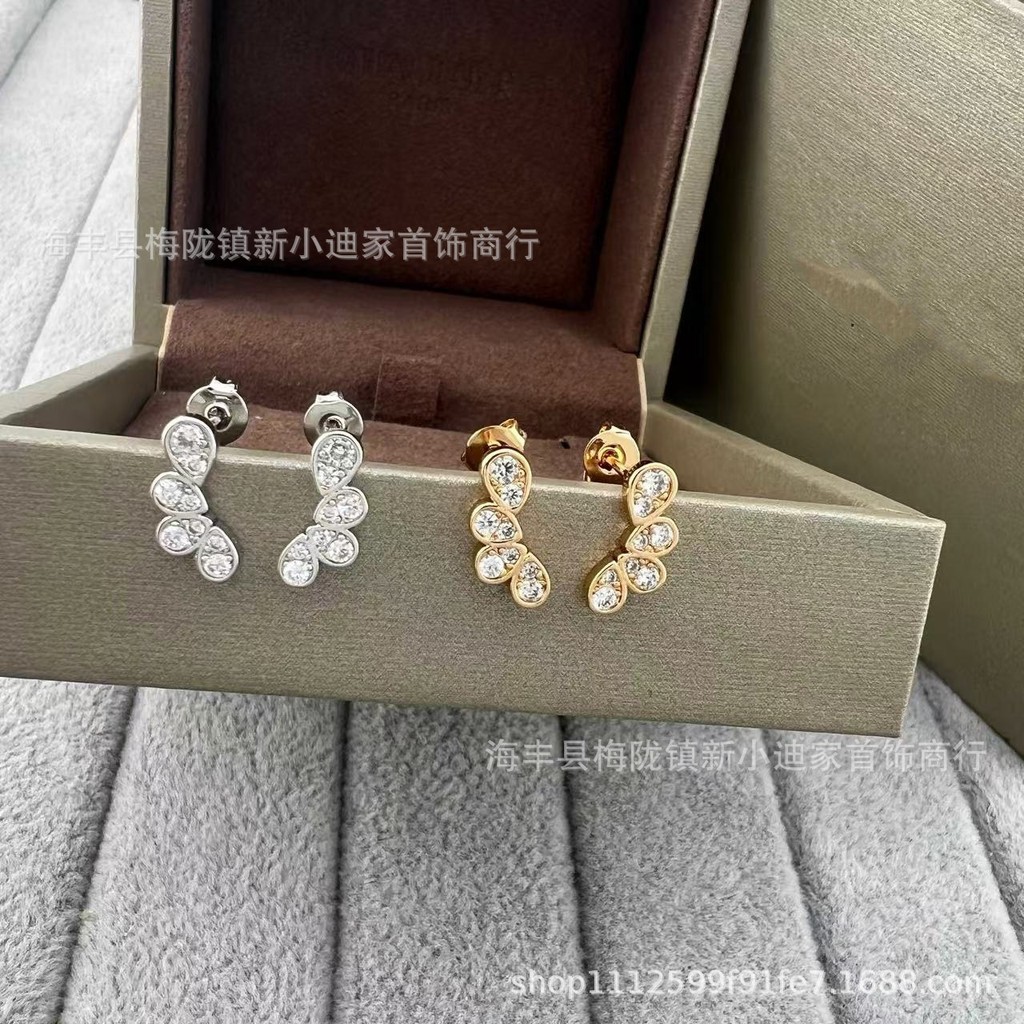 V Golden Josephine Small Water Drop Earrings, Shining Pear-Shaped Zircon Earrings, Light Luxury Silv