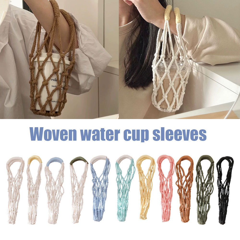 Túi đựng ly cà phê đan macrame thủ công tay áo giữ ấm ly bằng bông tái sử dụng…