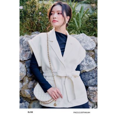 Gile dạ lông cừu trắng túi ốp thiết kế Elise FW2212130TVWLWH