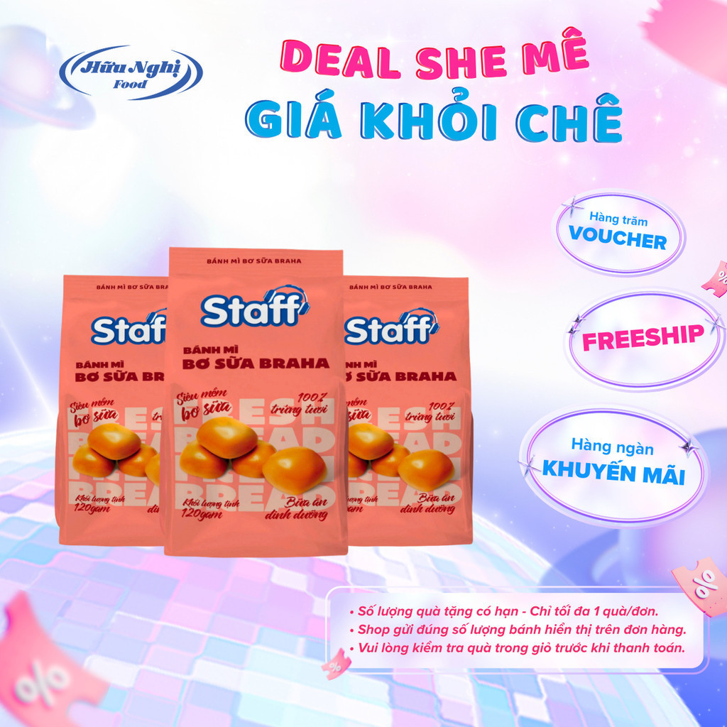 HNST Thùng 24 Gói Staff Bánh Mì Bơ Sữa Braha Hữu Nghị Food 120Gam