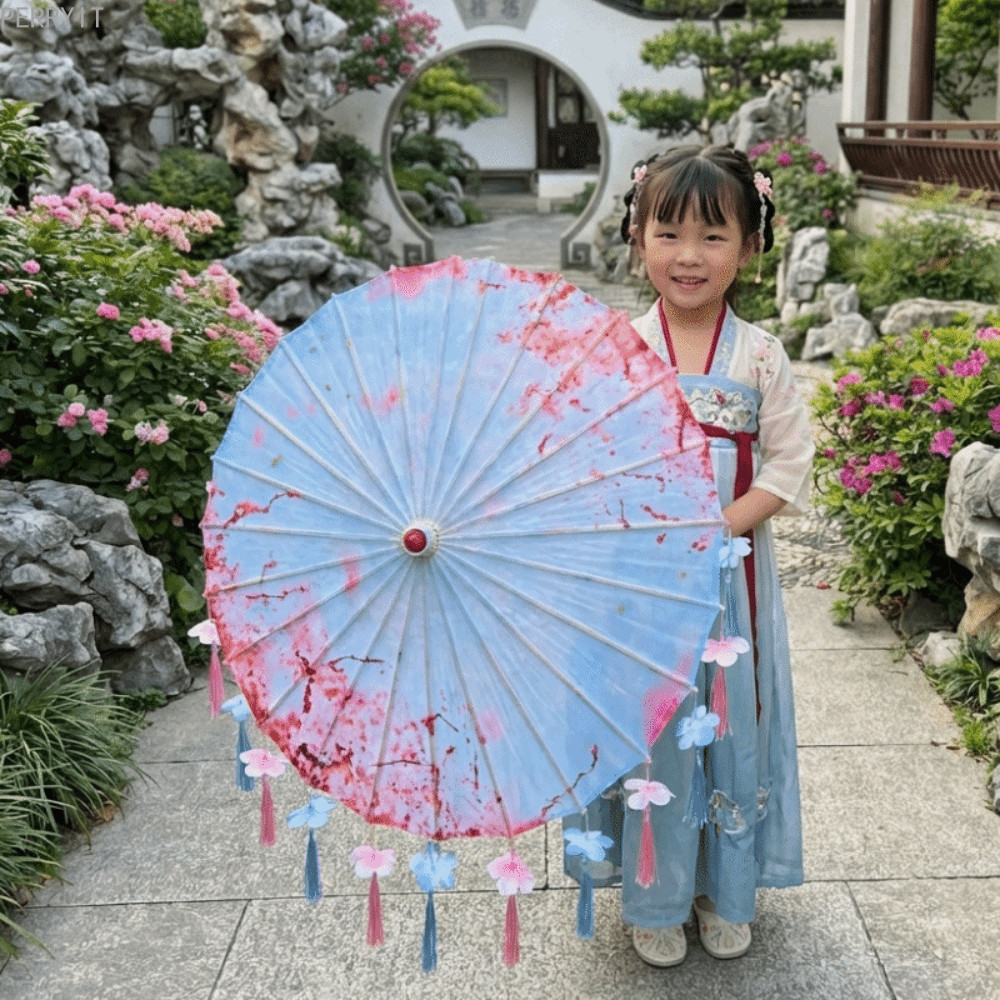 Ô Tua Rua Vải PERRYIT, Ô Cổ Trung Quốc 56cm Phong Cách Trung Quốc, Cổ Cầm Tay Chống Gió Trang Trí Cổ