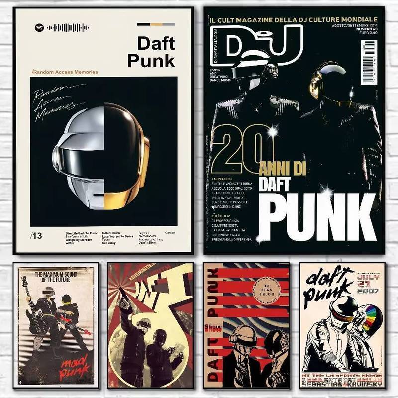 Around The World Daft Punk Poster HD Home Decor Sticky Wall Waterproof Home Living Room Bar Aestheti