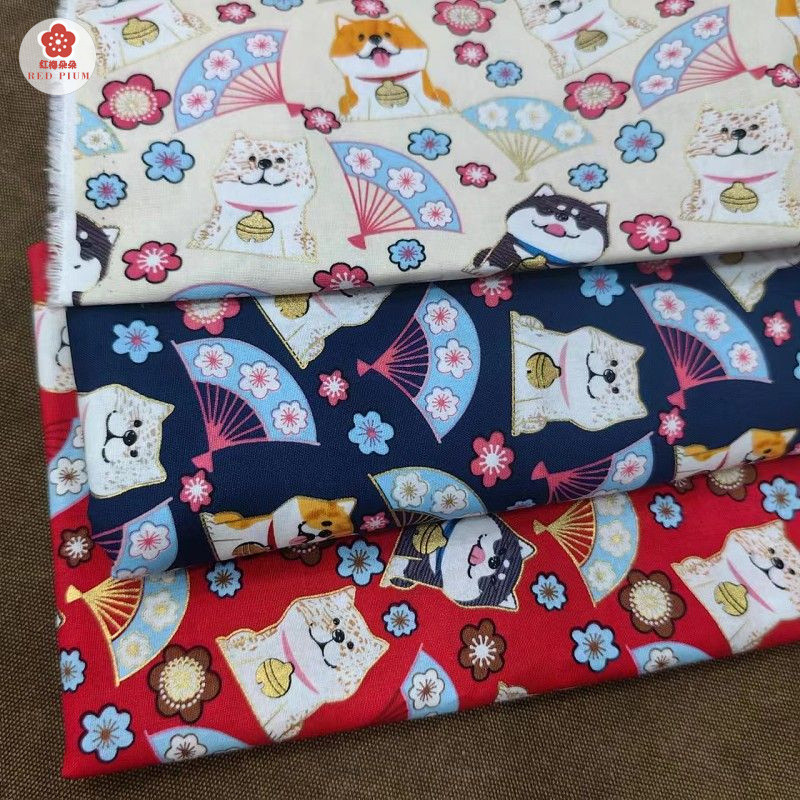 [mận đỏ] BMYJ EE Hoạt Hình Shiba Inu Akita Inu DIY Handmade Vải Túi Vải Khăn Trải Bàn Đệm Cotton Mạ 