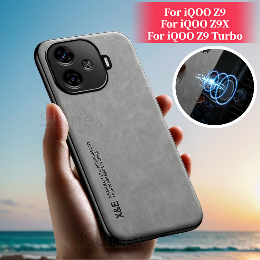 Dành Cho iQOO Z9 Turbo + Z9X 13 5G Ốp Điện Thoại Da Sang Trọng Từ Tính Giá Đỡ Ô Tô Vỏ hp iQOOZ9 X iQ