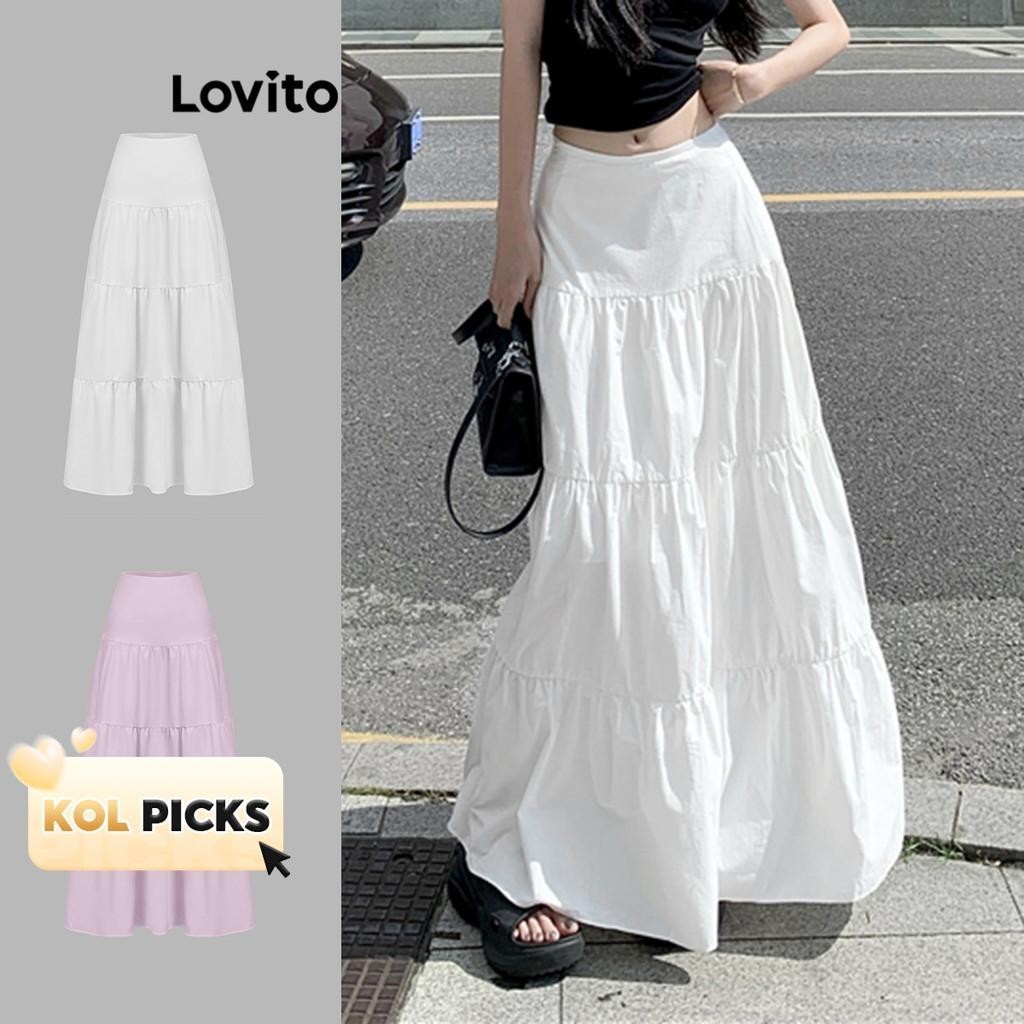 (KOL‘s pick) Chân váy Lovito cơ bản màu trơn phong cách thường ngày cho nữ L85AD112