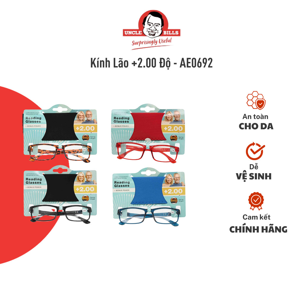 Kính Lão Đọc Sách UNCLE BILLS +2.00 Độ Gọng Chữ Nhật Kèm Túi Đựng Nhiều Màu (Giao Ngẫu Nhiên) - AE0692