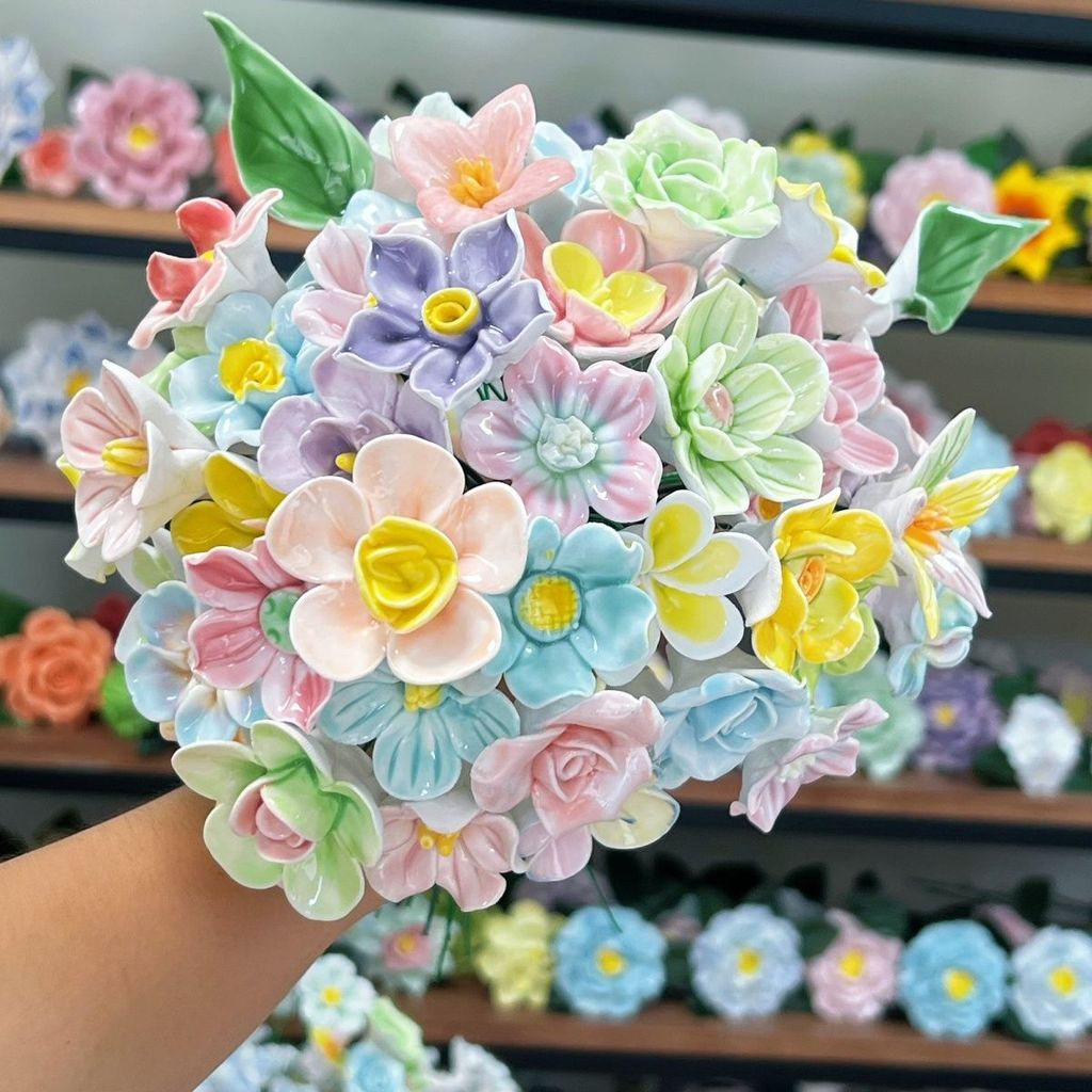 Jingde Handmade Gốm Nhân Tạo Bất Tử Hoa Quà Tặng Máy Tính Để Bàn Sáng Tạo Hoa Gốm Quà Tặng Handmade 