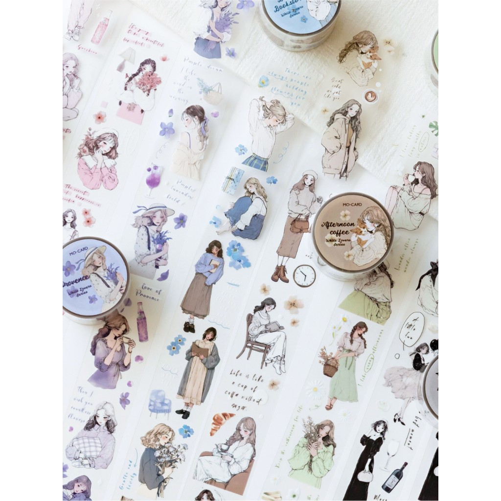 Matte PET Tape White Lover Series Art Salt Series ins Fresh Hand-Painted Girl Sổ tay Collage Chất li