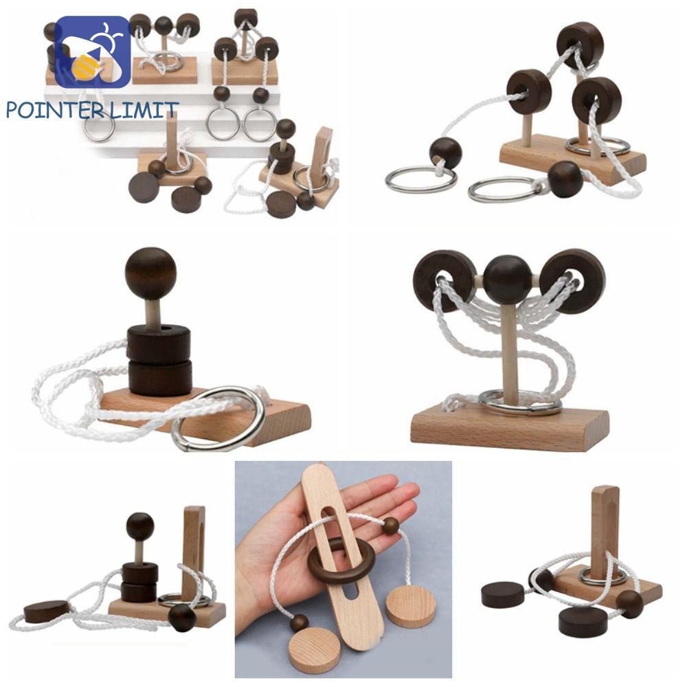 POINTER LIMIT Threading Rope Loop Puzzle, 3D Gỗ, Cổ Điển Brain Teaser Thông Minh IQ Game Lu Ban Lock