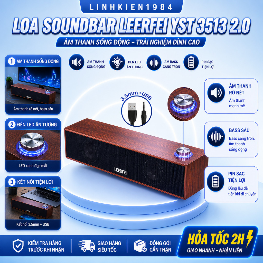 Loa vi tính 2.0 để bàn Leerfei,Speaker Công Suất Lớn Dùng Cho Máy Vi Tính PC, Laptop, Tivi