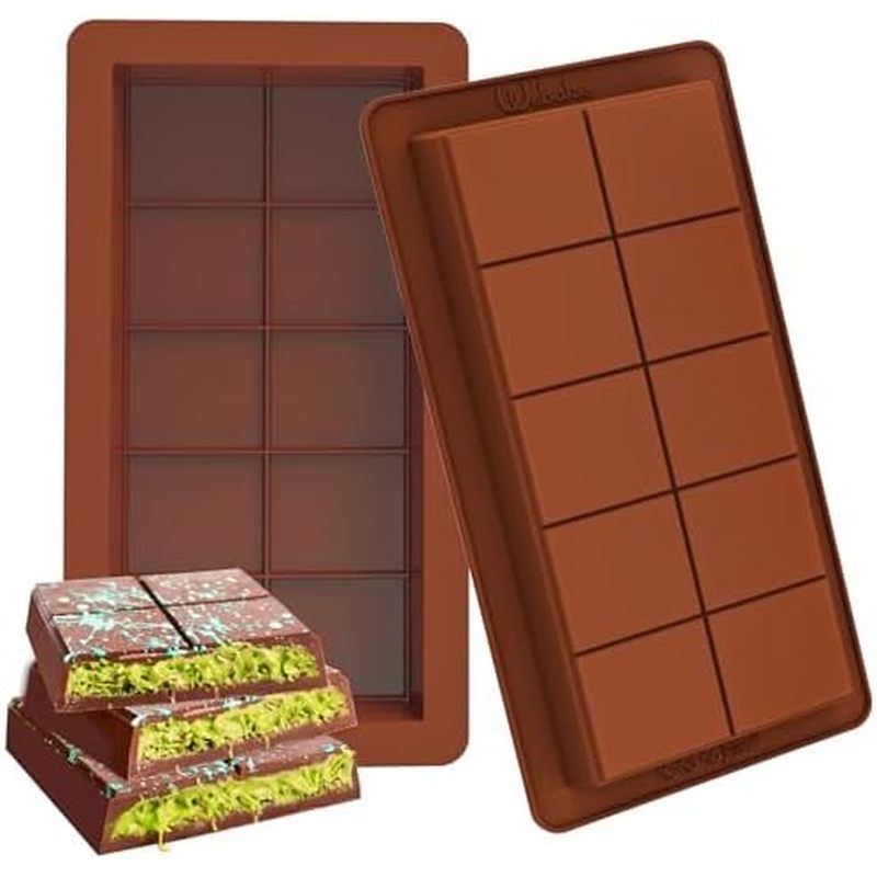 Webake The Original Deep Chocolate Bar Molds 2 Pack, 1 Inch Deep Large and Thick Silicone Chocolate 